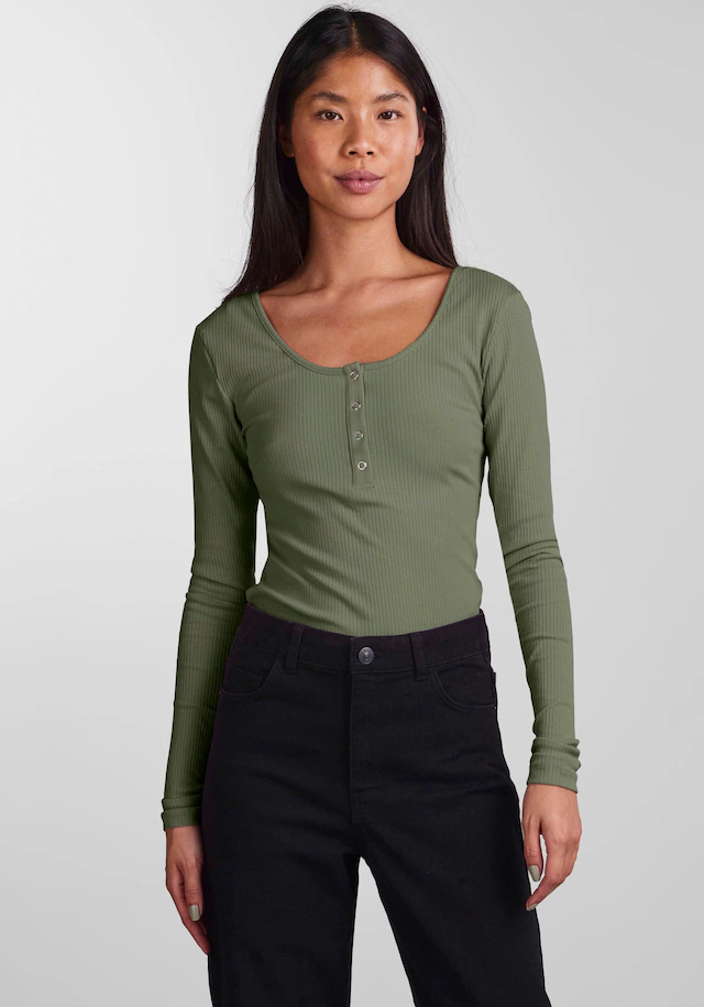 pieces Langarmshirt »PCKITTE LS TOP NOOS BC« Baumwollmischung, slim fit