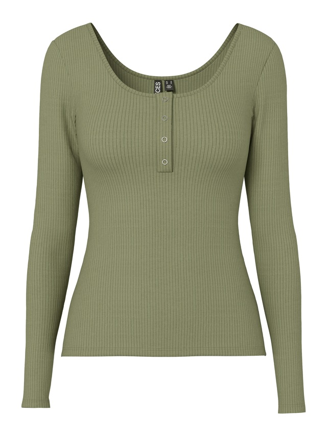 pieces Langarmshirt »PCKITTE LS TOP NOOS BC« Baumwollmischung, slim fit