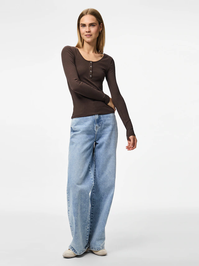 pieces Langarmshirt »PCKITTE LS TOP NOOS BC« Baumwollmischung, slim fit