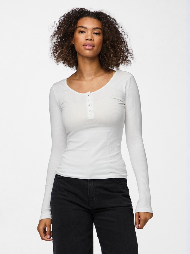 pieces Langarmshirt »PCKITTE LS TOP NOOS BC« Baumwollmischung, slim fit
