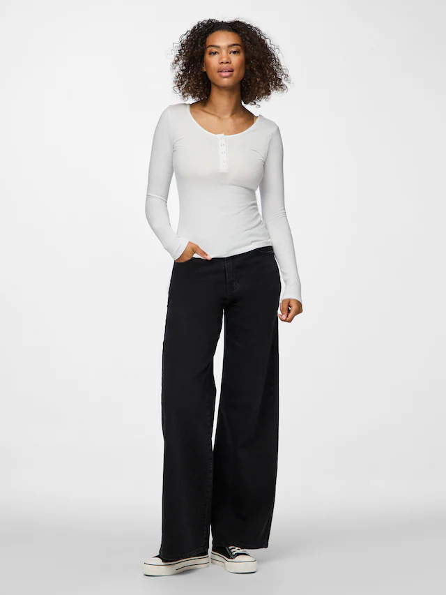 pieces Langarmshirt »PCKITTE LS TOP NOOS BC« Baumwollmischung, slim fit
