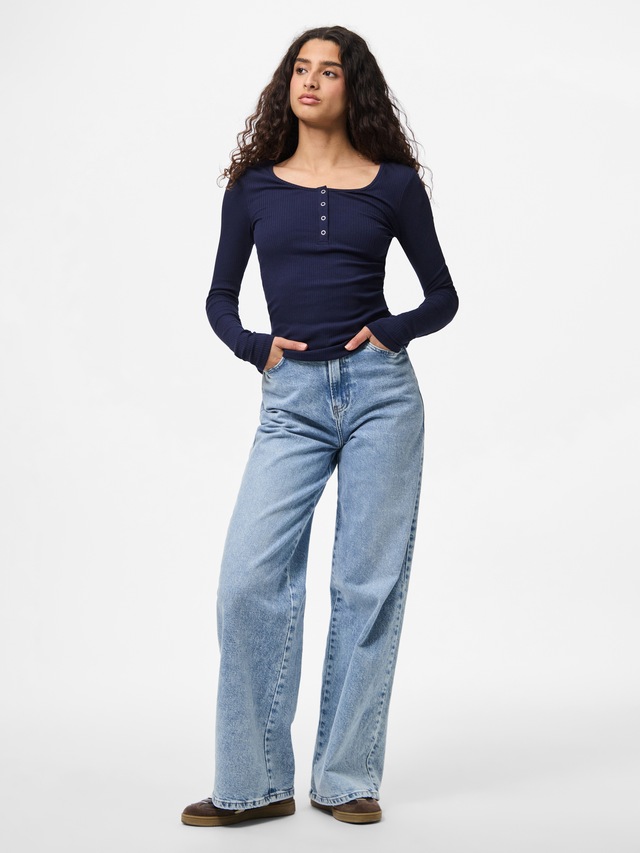 pieces Langarmshirt »PCKITTE LS TOP NOOS BC« Baumwollmischung, slim fit