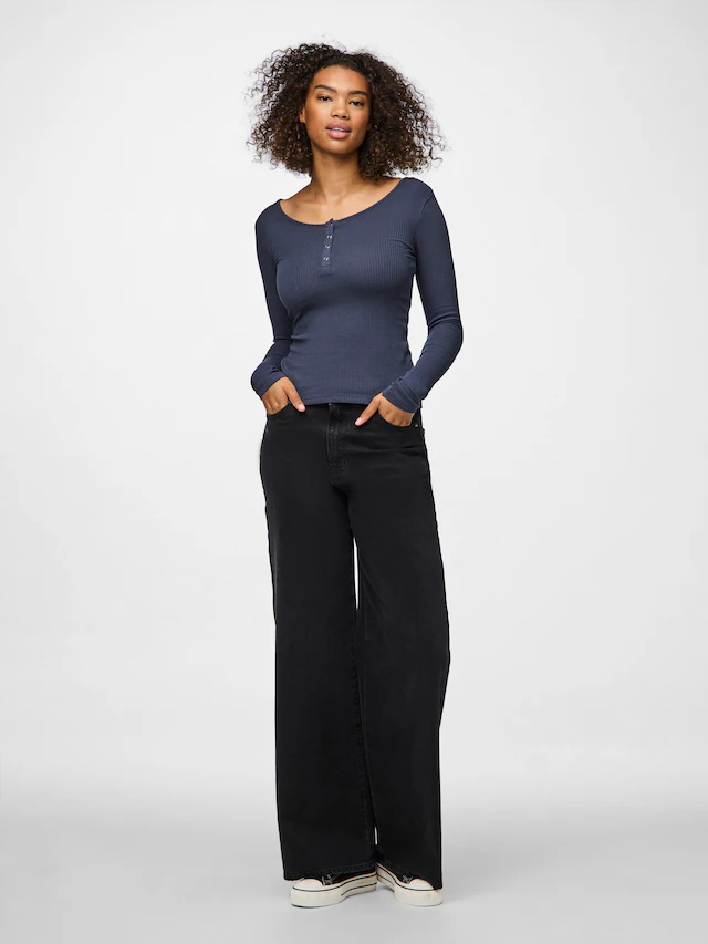 pieces Langarmshirt »PCKITTE LS TOP NOOS BC« Baumwollmischung, slim fit