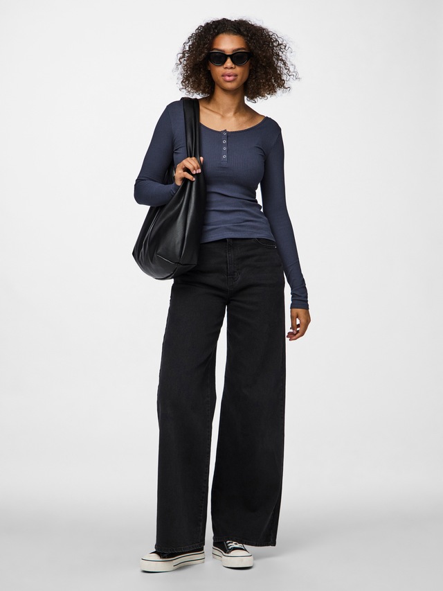 pieces Langarmshirt »PCKITTE LS TOP NOOS BC« Baumwollmischung, slim fit