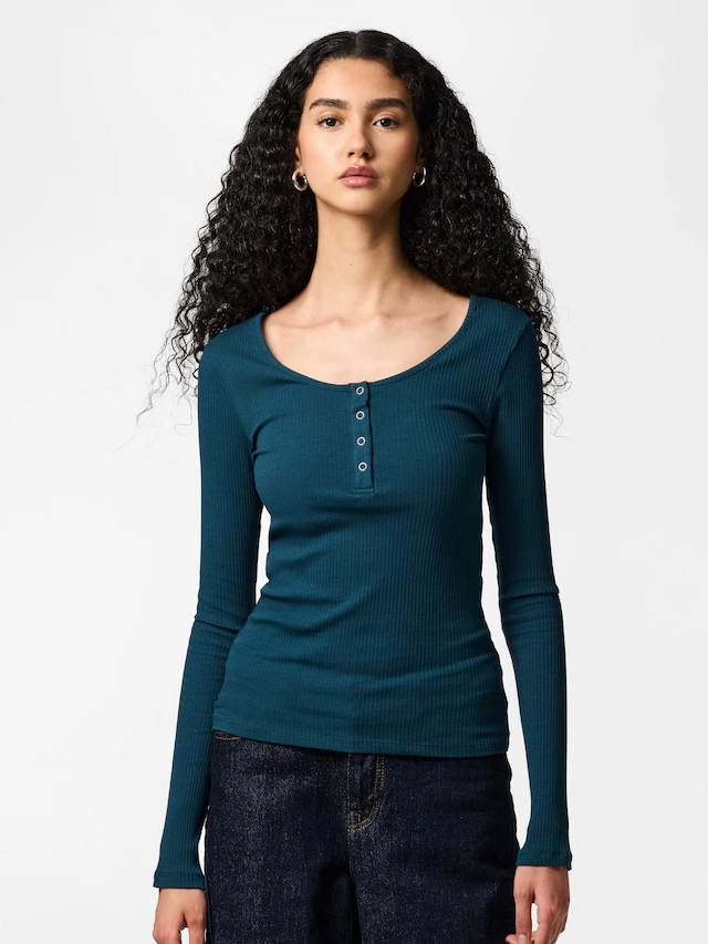 pieces Langarmshirt »PCKITTE LS TOP NOOS BC« Baumwollmischung, slim fit