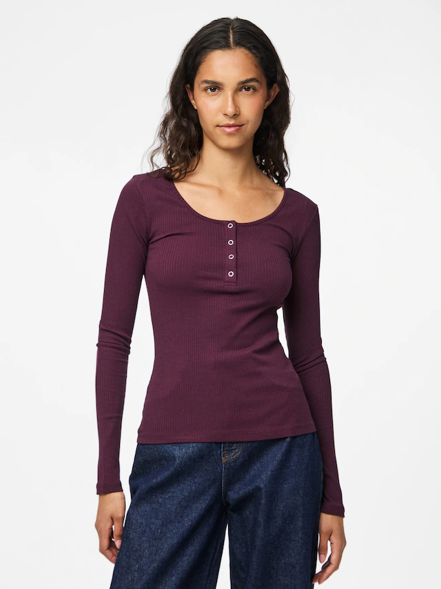 pieces Langarmshirt »PCKITTE LS TOP NOOS BC« Baumwollmischung, slim fit