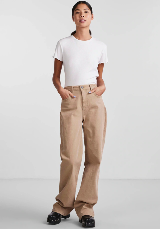 pieces Kurzarmshirt »PCNICCA SS O-NECK TOP KAC BFD« Viskosemischung, slim fit