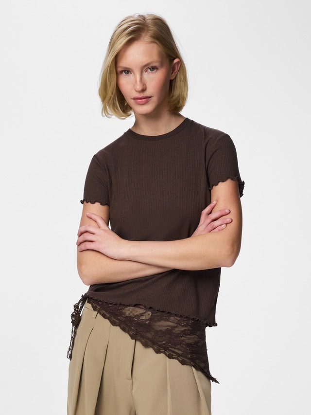 pieces Kurzarmshirt »PCNICCA SS O-NECK TOP KAC BFD« Viskosemischung, slim fit