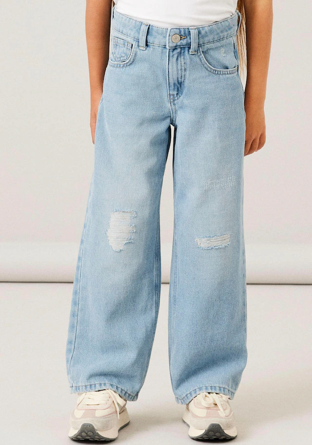 Name It 5-Pocket-Jeans »NKFROSE für Mädchen mit Destroyed-Effekt und hohem Bund« normal, Denim, Abriebeffekte, Reißverschluss