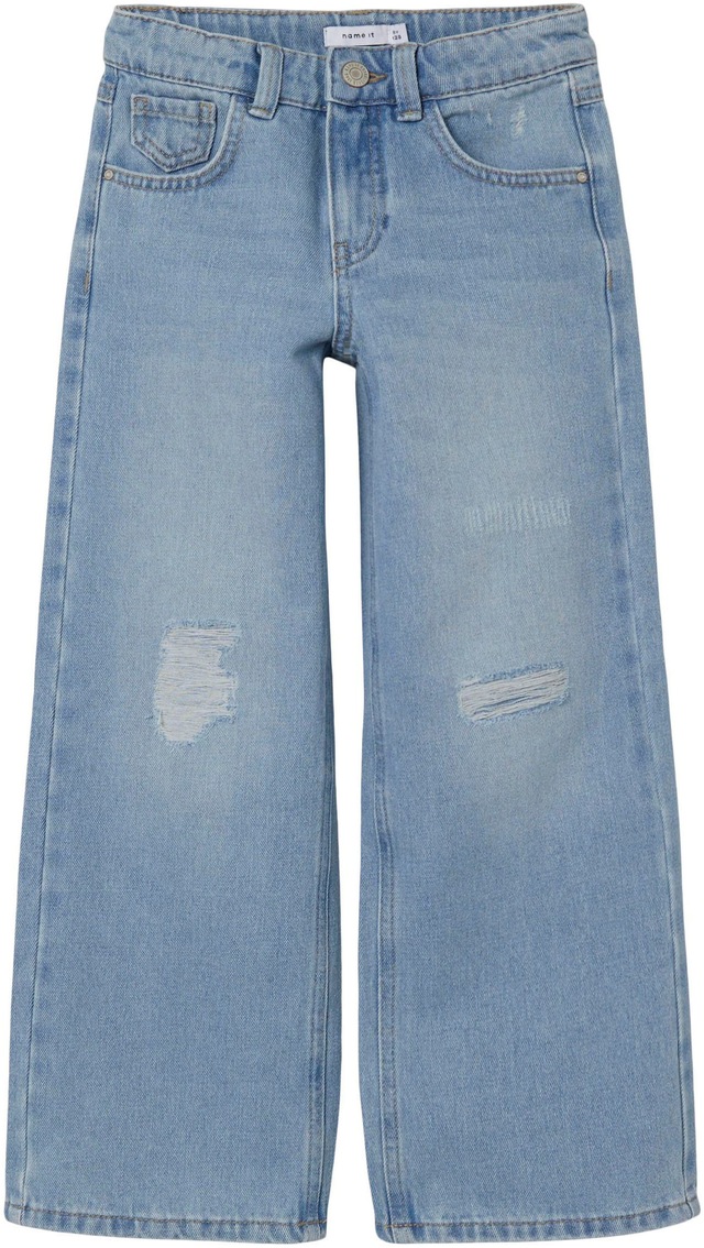 Name It 5-Pocket-Jeans »NKFROSE für Mädchen mit Destroyed-Effekt und hohem Bund« normal, Denim, Abriebeffekte, Reißverschluss