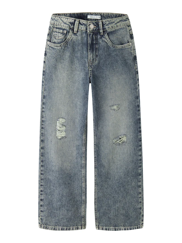Name It 5-Pocket-Jeans »NKFROSE für Mädchen mit Destroyed-Effekt und hohem Bund« normal, Denim, Abriebeffekte, Reißverschluss
