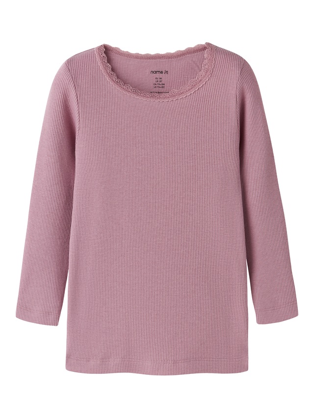 Name It Langarmshirt »NMFKAB LS TOP NOOS« in Feinripp und mit süßer Spitzenkante am Ausschnitt