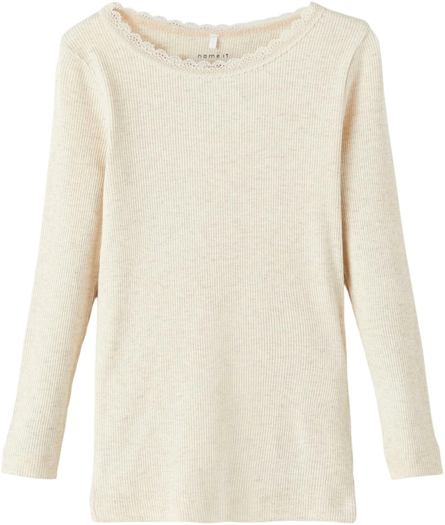 Name It Langarmshirt »NMFKAB LS TOP NOOS« in Feinripp und mit süßer Spitzenkante am Ausschnitt