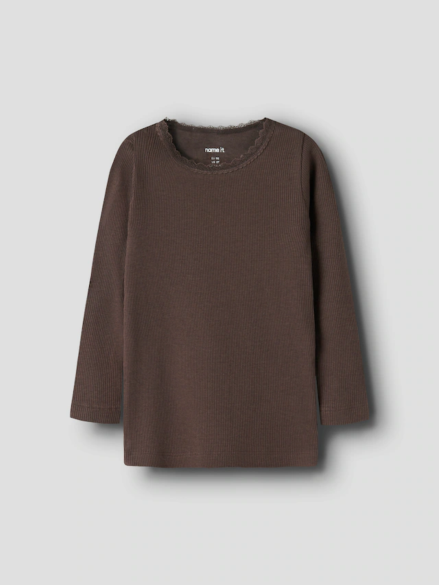 Name It Langarmshirt »NMFKAB LS TOP NOOS« in Feinripp und mit süßer Spitzenkante am Ausschnitt