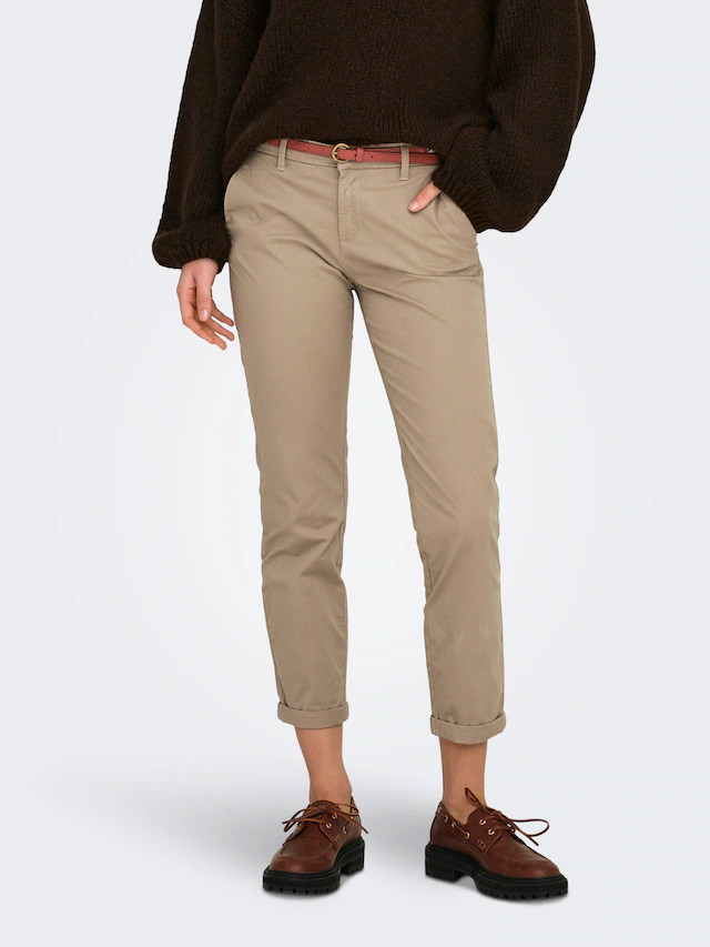 ONLY Chinohose »ONLBIANA – Chinohose mit Gürtel und Umschlagsaum« slim fit, modisch, Web, Baumwollmischung