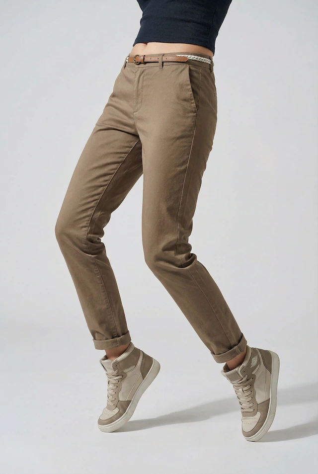 ONLY Chinohose »ONLBIANA – Chinohose mit Gürtel und Umschlagsaum« slim fit, modisch, Web, Baumwollmischung