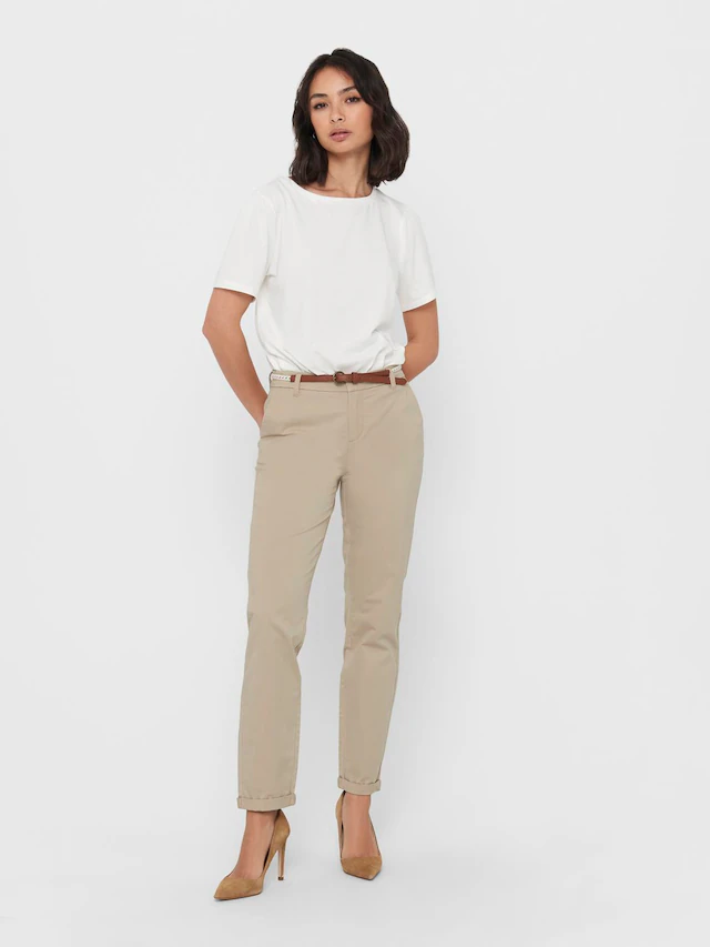 ONLY Chinohose »ONLBIANA – Chinohose mit Gürtel und Umschlagsaum« slim fit, modisch, Web, Baumwollmischung