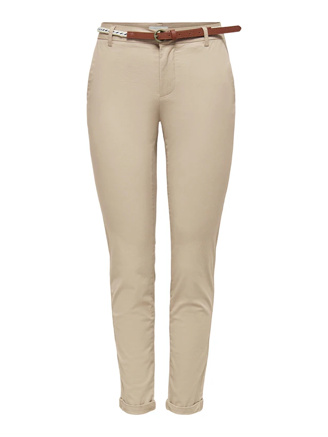 ONLY Chinohose »ONLBIANA – Chinohose mit Gürtel und Umschlagsaum« slim fit, modisch, Web, Baumwollmischung