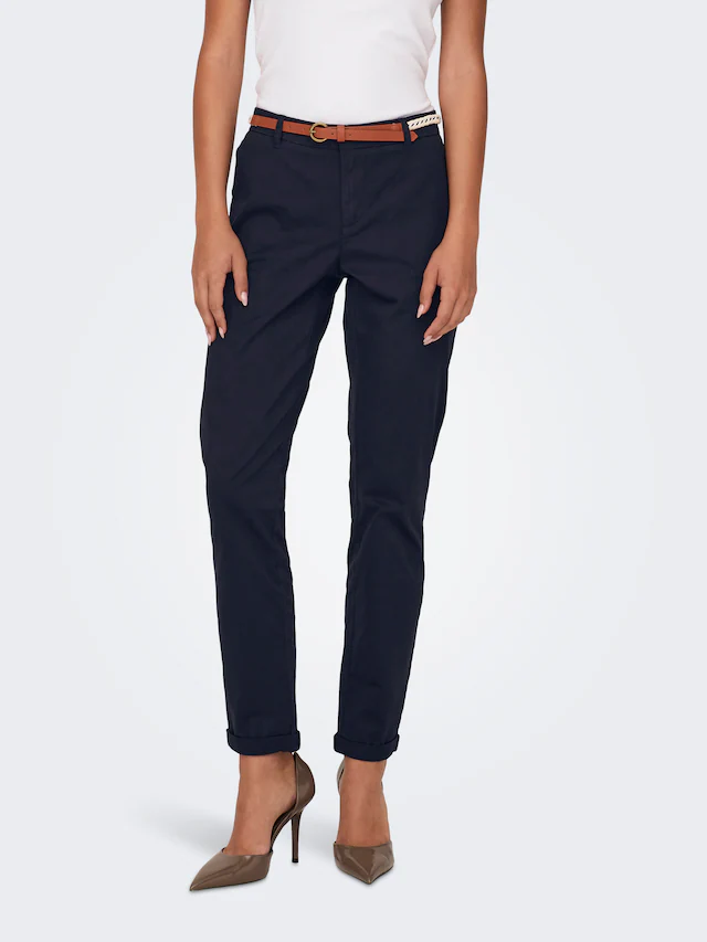 ONLY Chinohose »ONLBIANA – Chinohose mit Gürtel und Umschlagsaum« slim fit, modisch, Web, Baumwollmischung