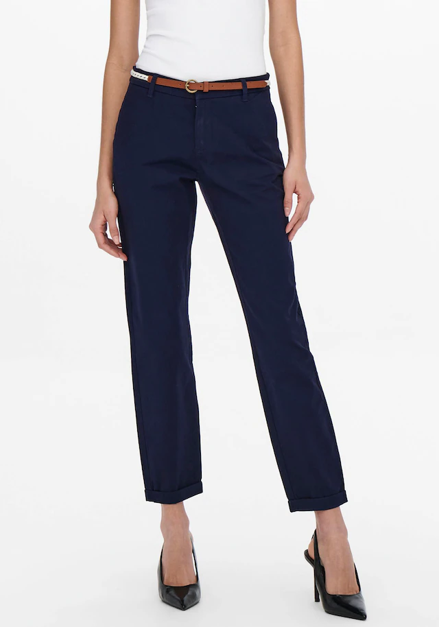 ONLY Chinohose »ONLBIANA – Chinohose mit Gürtel und Umschlagsaum« slim fit, modisch, Web, Baumwollmischung