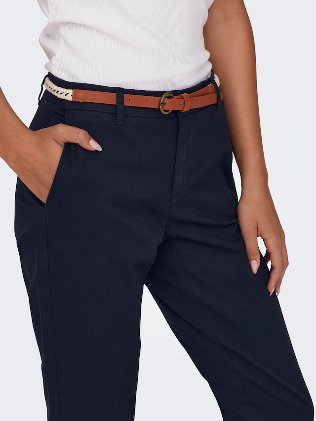 ONLY Chinohose »ONLBIANA – Chinohose mit Gürtel und Umschlagsaum« slim fit, modisch, Web, Baumwollmischung