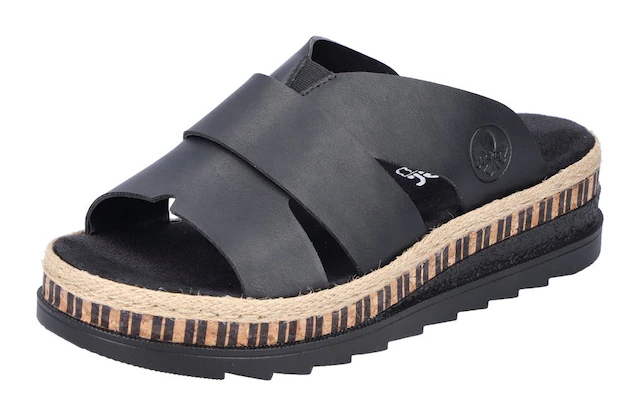 Rieker Pantolette Keilabsatz, Sommerschuh, Schlappen mit Juteumrahmung
