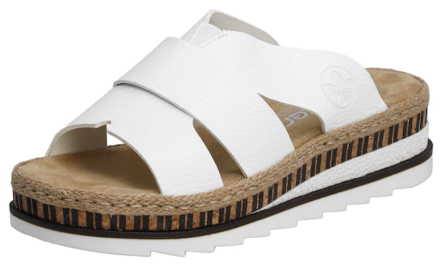 Rieker Pantolette Keilabsatz, Sommerschuh, Schlappen mit Juteumrahmung