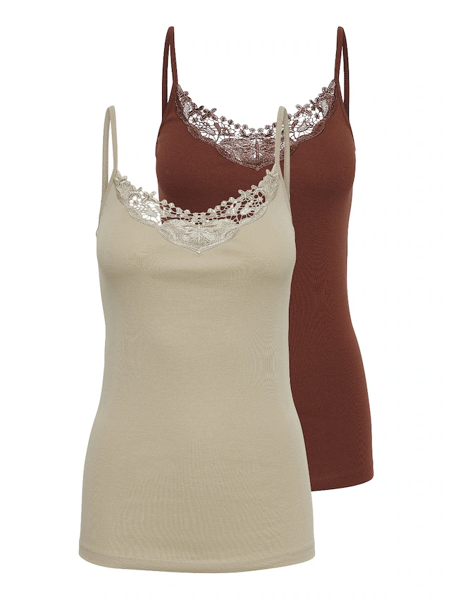 ONLY Spitzentop »ONLKIRA – Doppelpack mit Spitzendetail für feminine Looks« 2er-Pack, figurbetont, modisch, Jersey, Baumwolle, V-Ausschnitt
