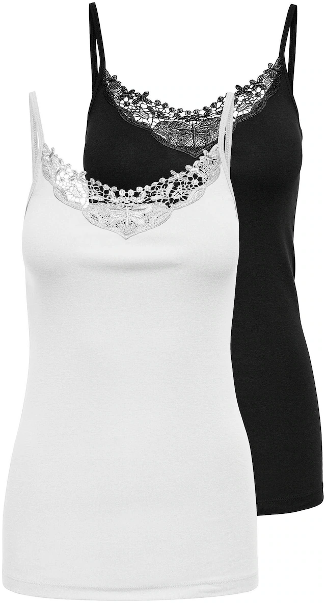 ONLY Spitzentop »ONLKIRA – Doppelpack mit Spitzendetail für feminine Looks« 2er-Pack, figurbetont, modisch, Jersey, Baumwolle, V-Ausschnitt