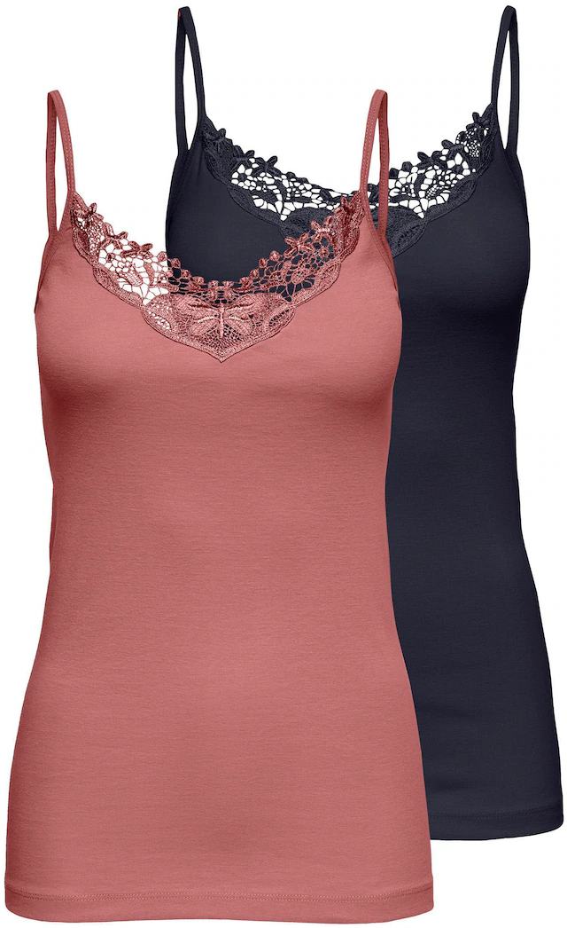 ONLY Spitzentop »ONLKIRA – Doppelpack mit Spitzendetail für feminine Looks« 2er-Pack, figurbetont, modisch, Jersey, Baumwolle, V-Ausschnitt