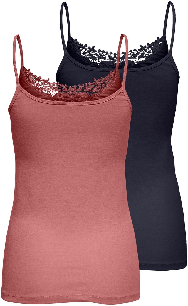 ONLY Spitzentop »ONLKIRA – Doppelpack mit Spitzendetail für feminine Looks« 2er-Pack, figurbetont, modisch, Jersey, Baumwolle, V-Ausschnitt
