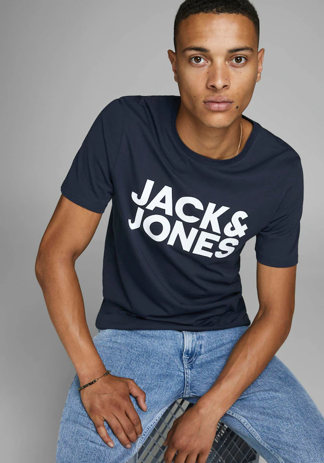 Jack & Jones T-Shirt »JJECORP Herren-Tee mit figurbetonter Silhouette« bedruckt, modisch, schmal, Baumwolle, Rundhals
