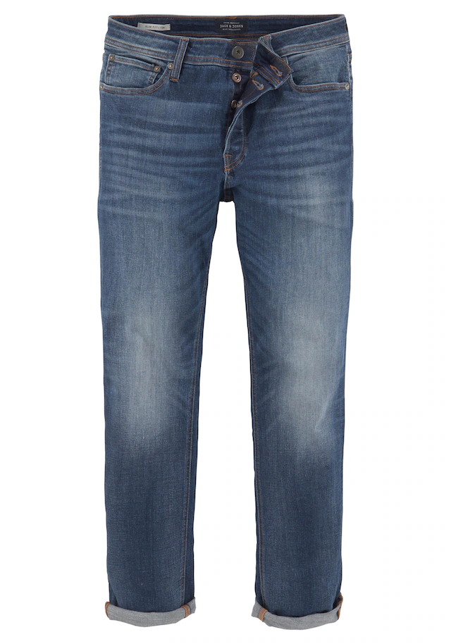 Jack & Jones Slim-fit-Jeans »JJITIM mit Waschung und praktischen Taschen« Abriebeffekte, modisch, slim fit, Denim