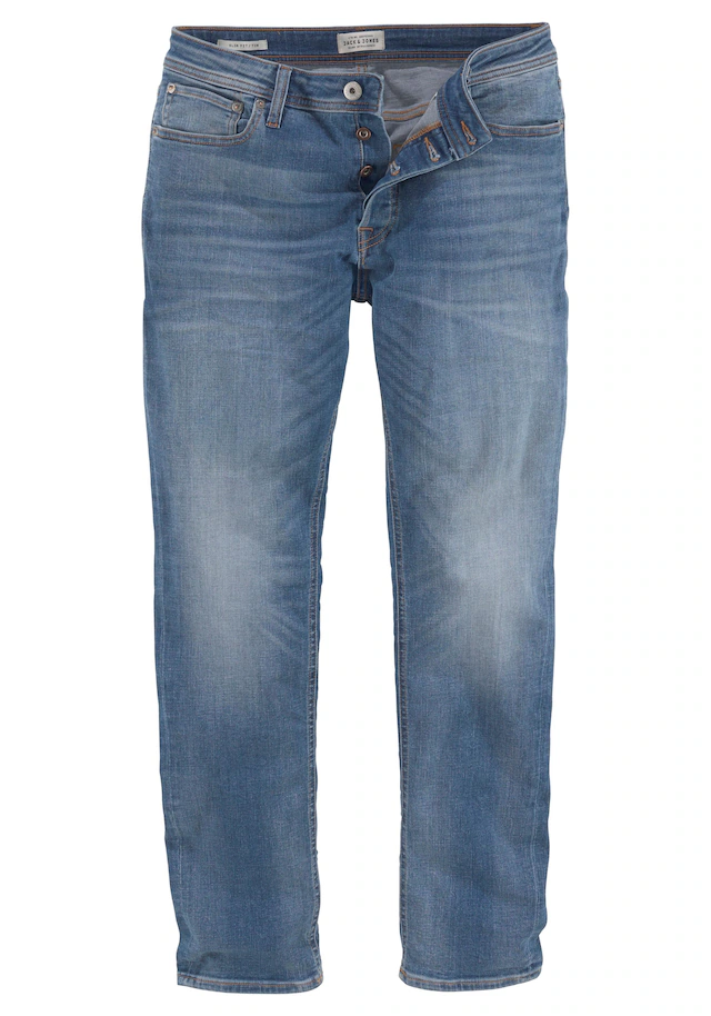 Jack & Jones Slim-fit-Jeans »JJITIM mit Waschung und praktischen Taschen« Abriebeffekte, modisch, slim fit, Denim
