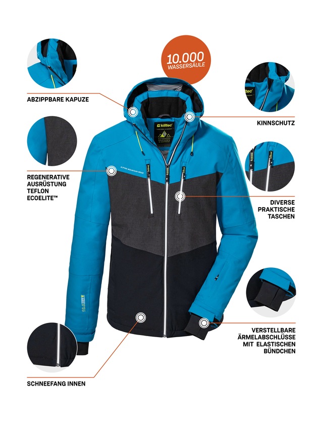 Killtec Skijacke »KSW 45 MN SKI JCKT« Trendige, wasserdichte Skijacke mit abnehmbarer Kapuze und Schneefang