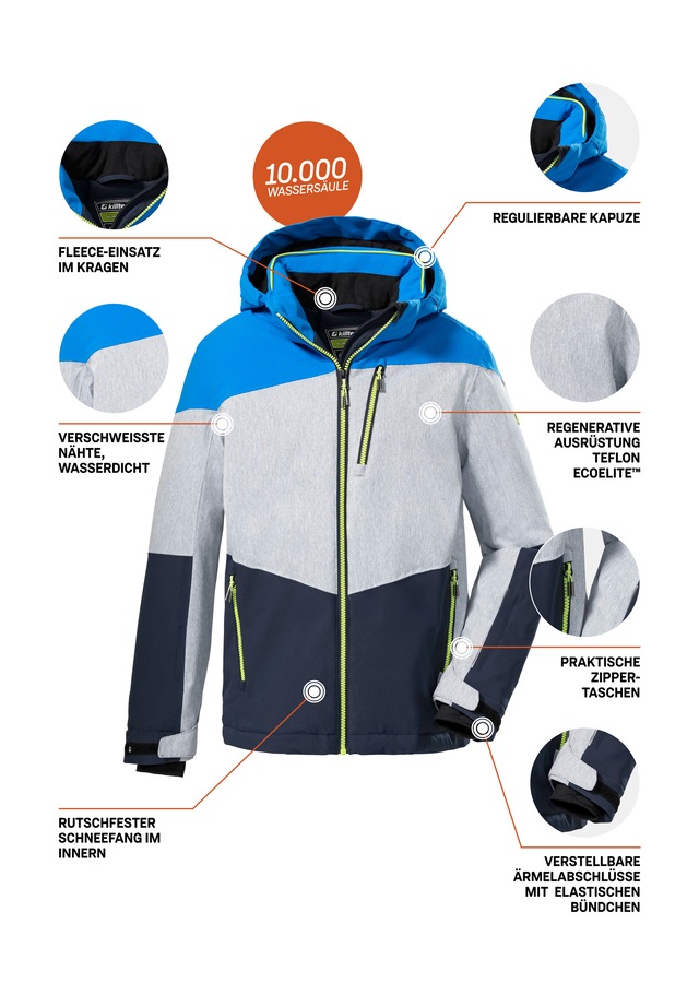Killtec Skijacke »KSW 161 BYS SKI JCKT« Wasserdichte, atmungsaktive Skijacke mit abnehmbarer Kapuze