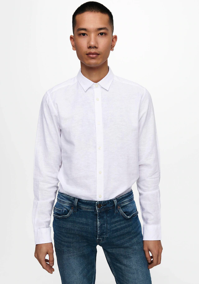 ONLY & SONS Langarmhemd »ONSCAIDEN LS SOLID LINEN SHIRT NOOS« Baumwollmischung mit Leinen, slim fit