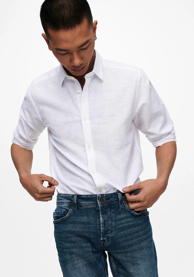 ONLY & SONS Langarmhemd »ONSCAIDEN LS SOLID LINEN SHIRT NOOS« Baumwollmischung mit Leinen, slim fit