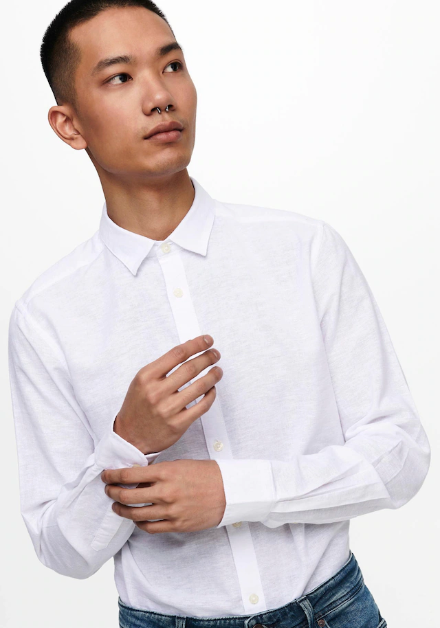 ONLY & SONS Langarmhemd »ONSCAIDEN LS SOLID LINEN SHIRT NOOS« Baumwollmischung mit Leinen, slim fit