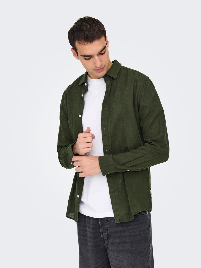 ONLY & SONS Langarmhemd »ONSCAIDEN LS SOLID LINEN SHIRT NOOS« Baumwollmischung mit Leinen, slim fit