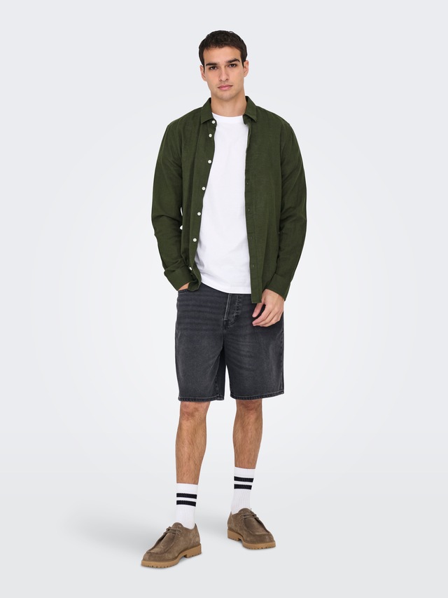 ONLY & SONS Langarmhemd »ONSCAIDEN LS SOLID LINEN SHIRT NOOS« Baumwollmischung mit Leinen, slim fit