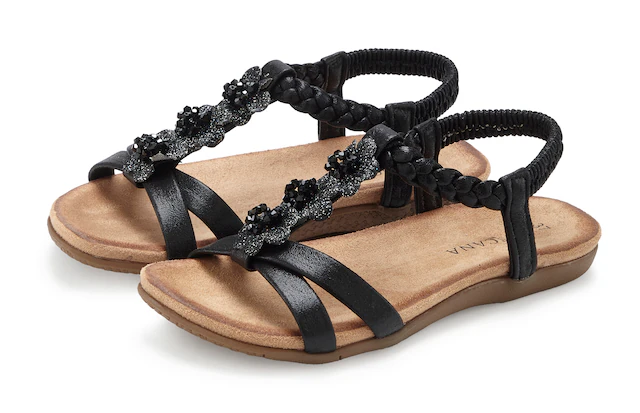 LASCANA Sandale »Sommerschuh, Sandalette, offener Schuh,« mit eleganten Schmucksteinchen und elastischem Riemchen
