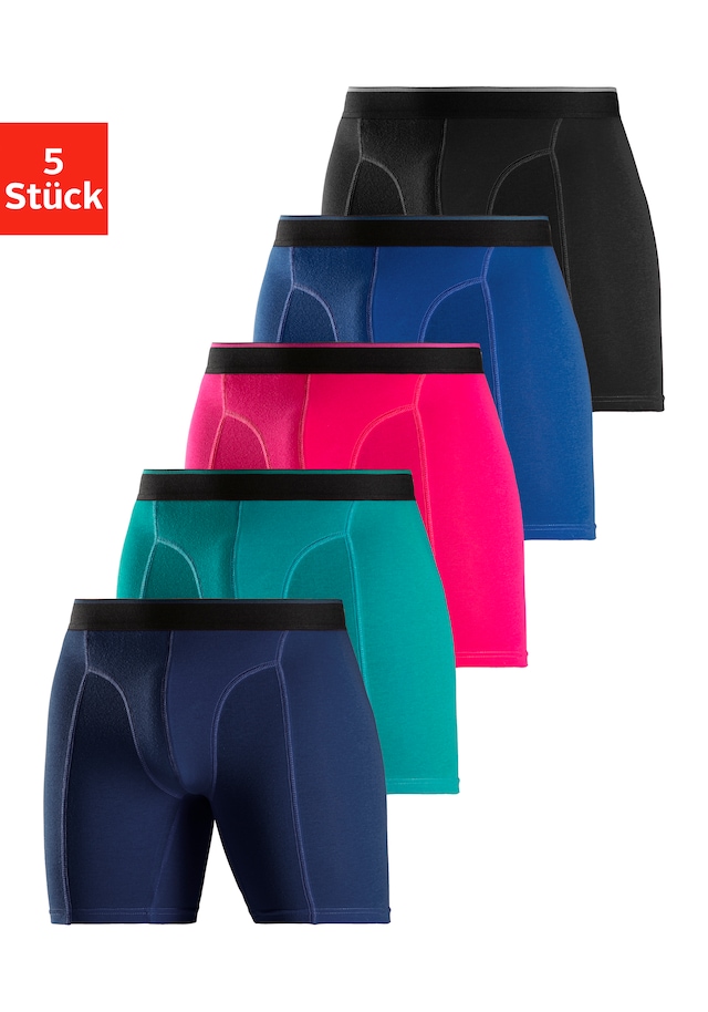 AUTHENTIC LE JOGGER Langer Boxer Packung, 5 Stk. mit zweifarbigem Webbund und längerem Bein