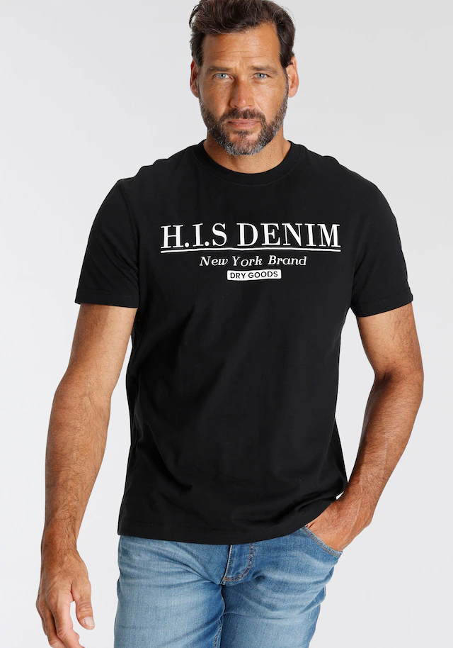 H.I.S T-Shirt schmale Passform, bedrucktes Design, Rundhalsausschnitt