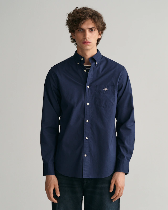 Gant Langarmhemd »Regular Fit Popeline Hemd leicht strapazierfähig pflegeleicht« mit Label Stickerei auf der Brusttasche