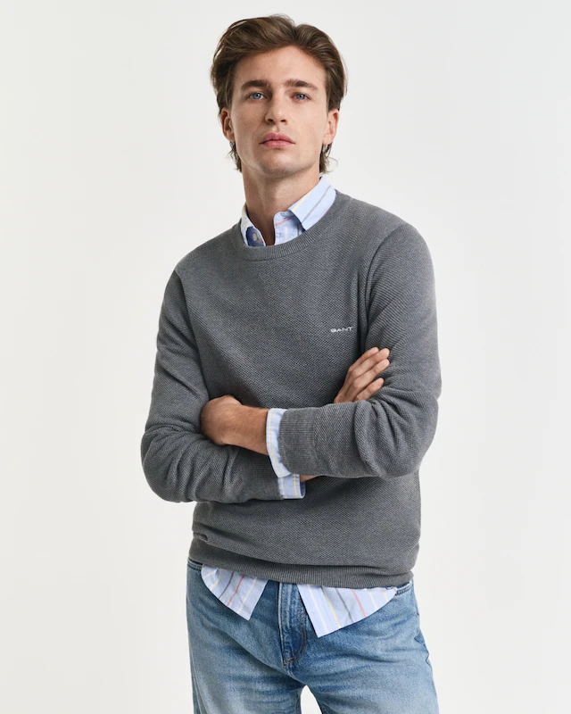 Gant Rundhalspullover »COTTON PIQUE C-NECK« mit Logostickerei auf der Brust