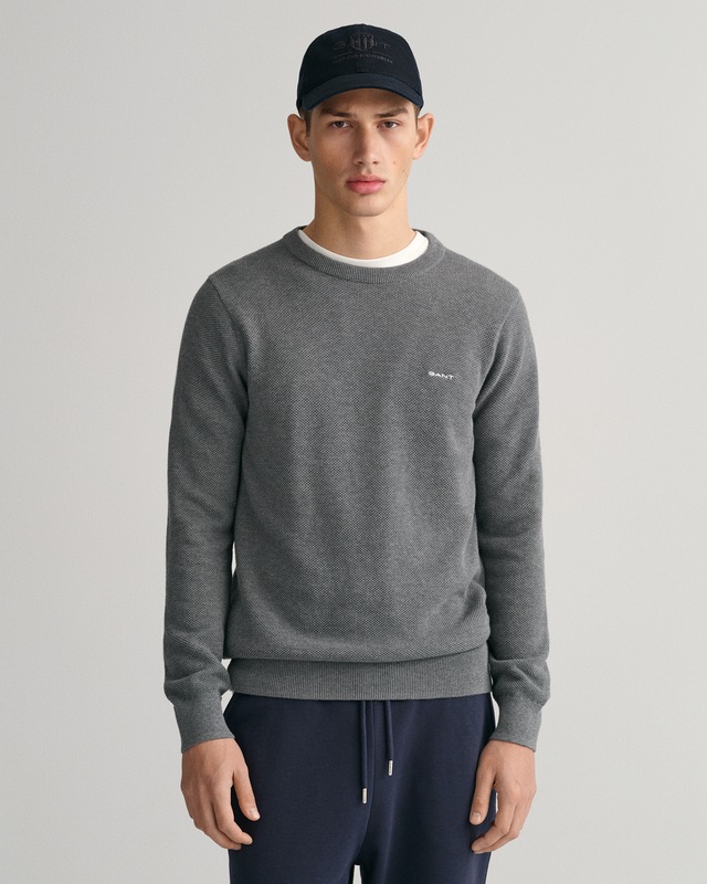 Gant Rundhalspullover »COTTON PIQUE C-NECK« mit Logostickerei auf der Brust