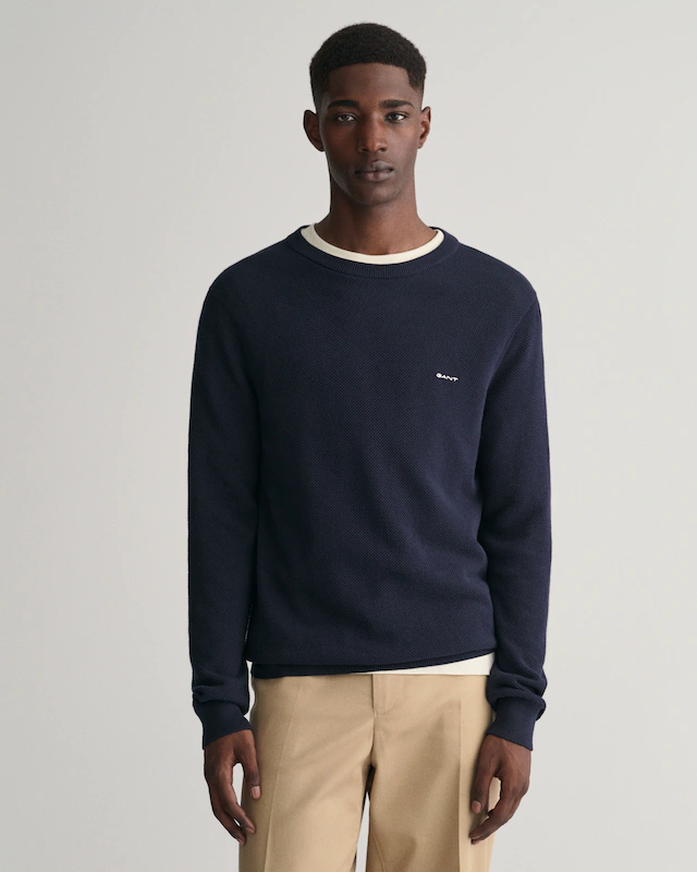 Gant Rundhalspullover »COTTON PIQUE C-NECK« mit Logostickerei auf der Brust