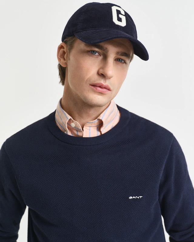 Gant Rundhalspullover »COTTON PIQUE C-NECK« mit Logostickerei auf der Brust
