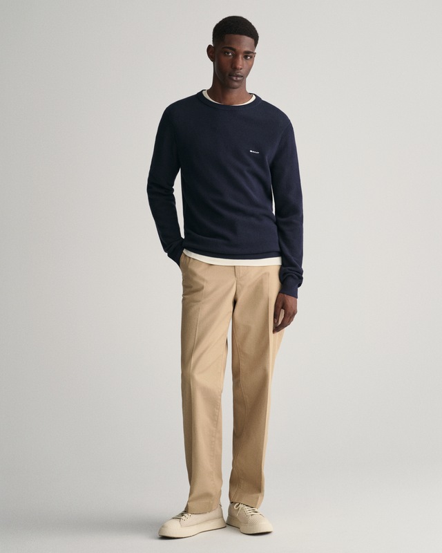 Gant Rundhalspullover »COTTON PIQUE C-NECK« mit Logostickerei auf der Brust